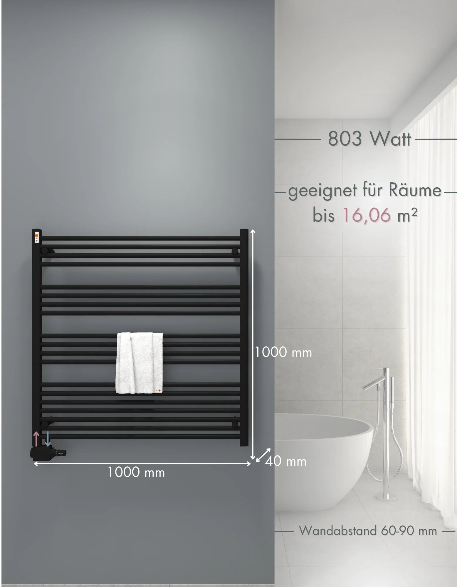 Austauschheizkörper THERM-AU BLACK versetzter Mittelanschluss