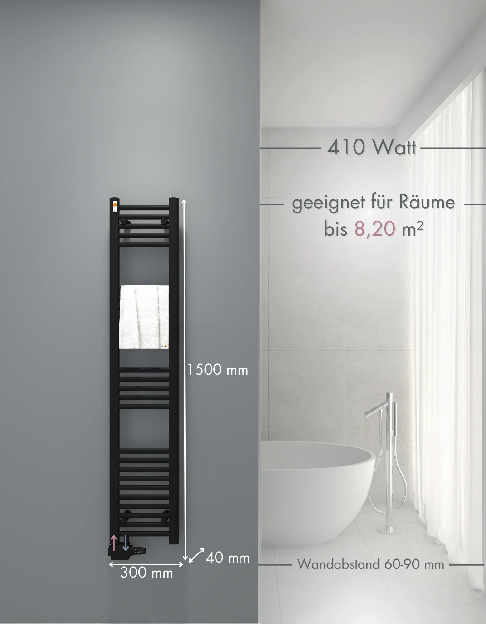 Austauschheizkörper THERM-AU BLACK versetzter Mittelanschluss