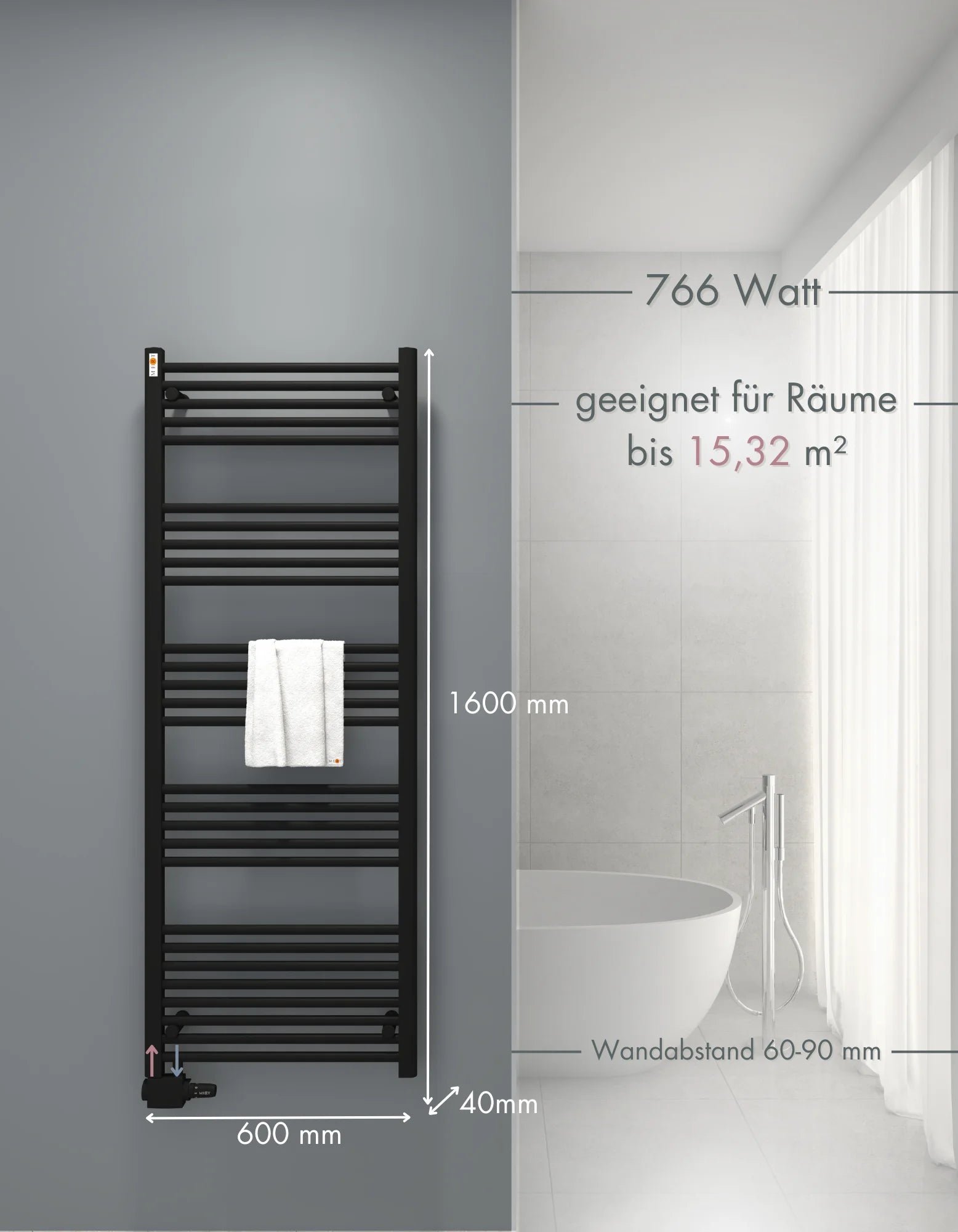 Austauschheizkörper THERM-AU BLACK versetzter Mittelanschluss