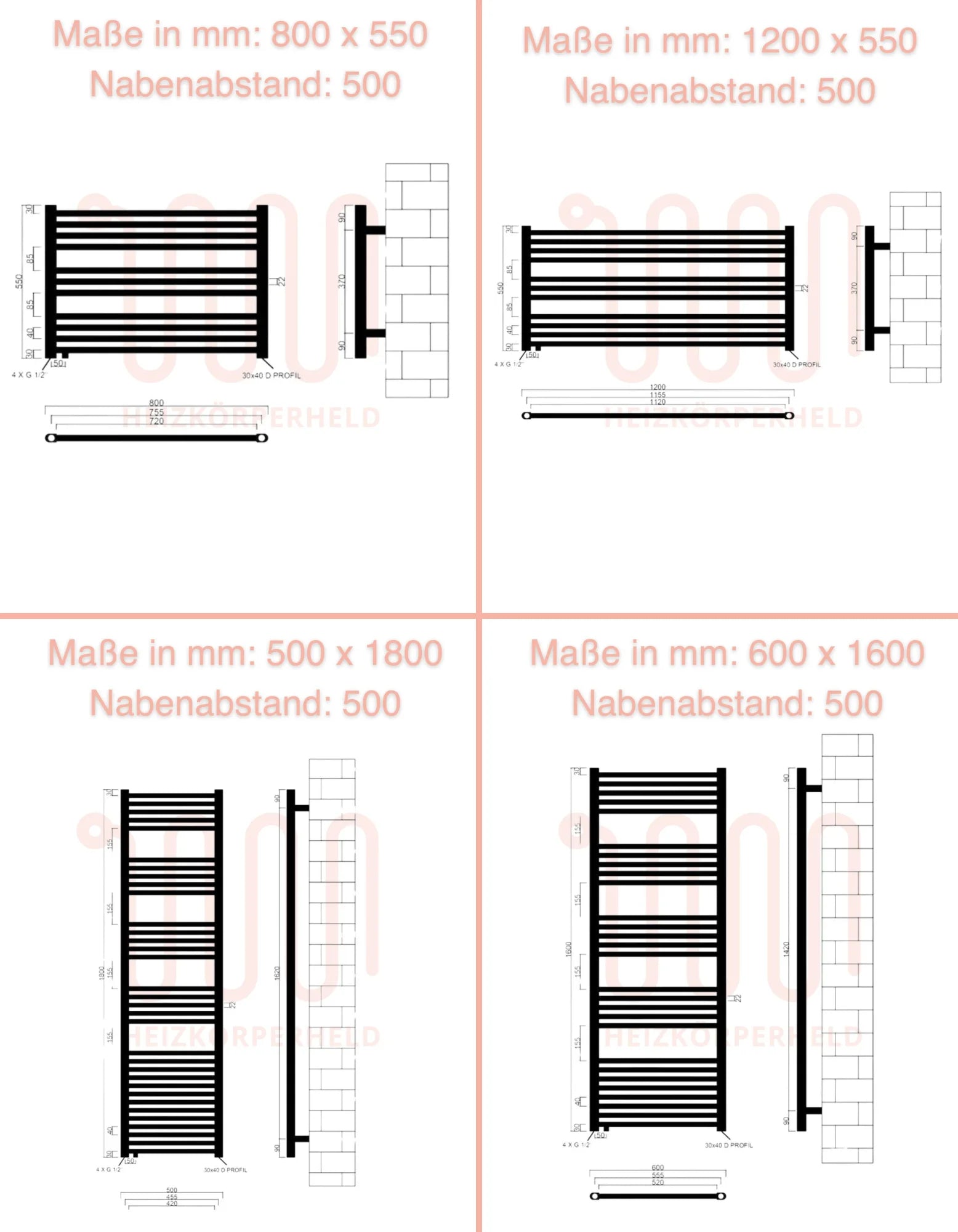 Austauschheizkörper THERM-AU BLACK versetzter Mittelanschluss