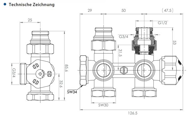 Anschlussgarnitur HeatHero-Set für Mittelanschluss