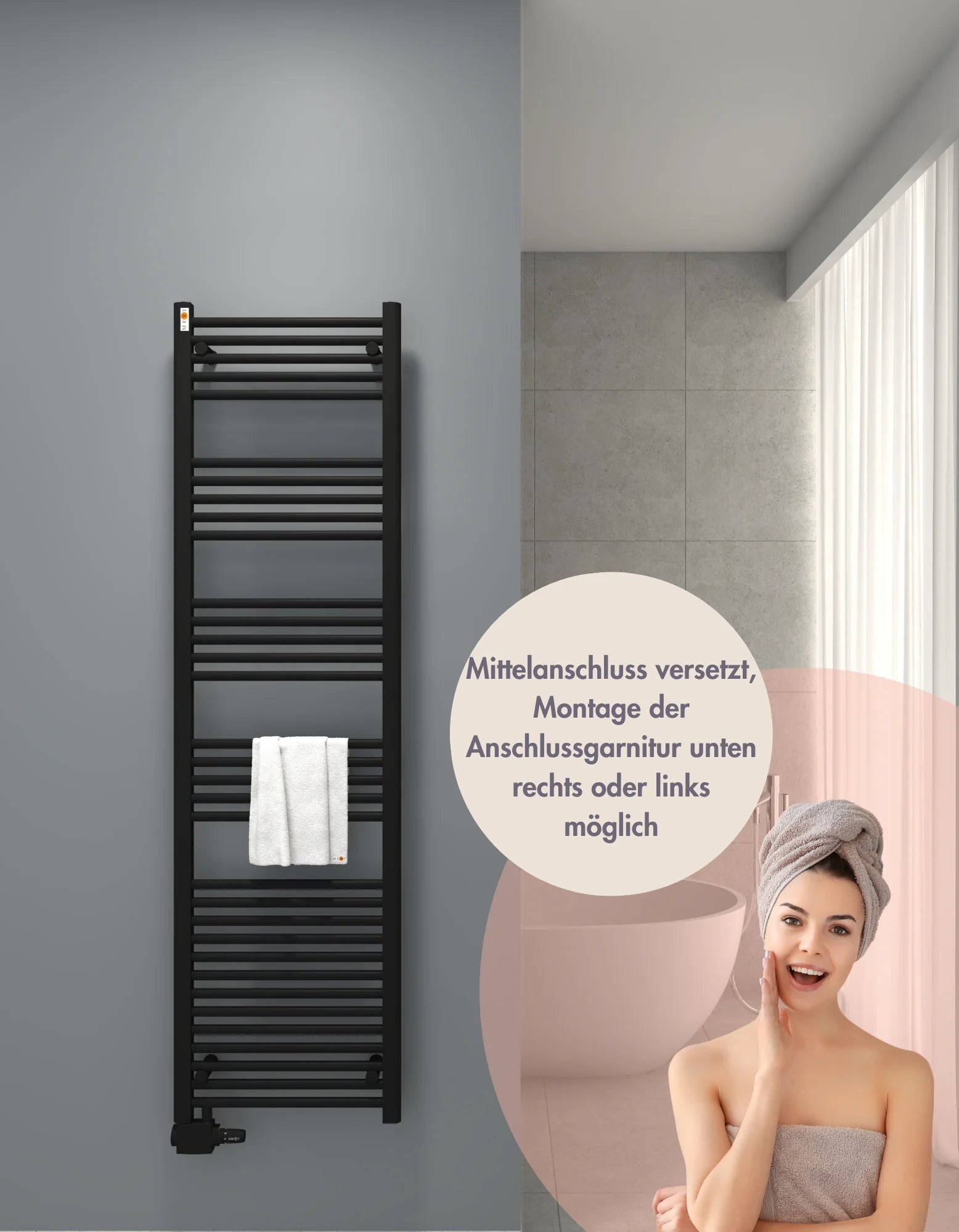 Austauschheizkörper THERM-AU BLACK versetzter Mittelanschluss