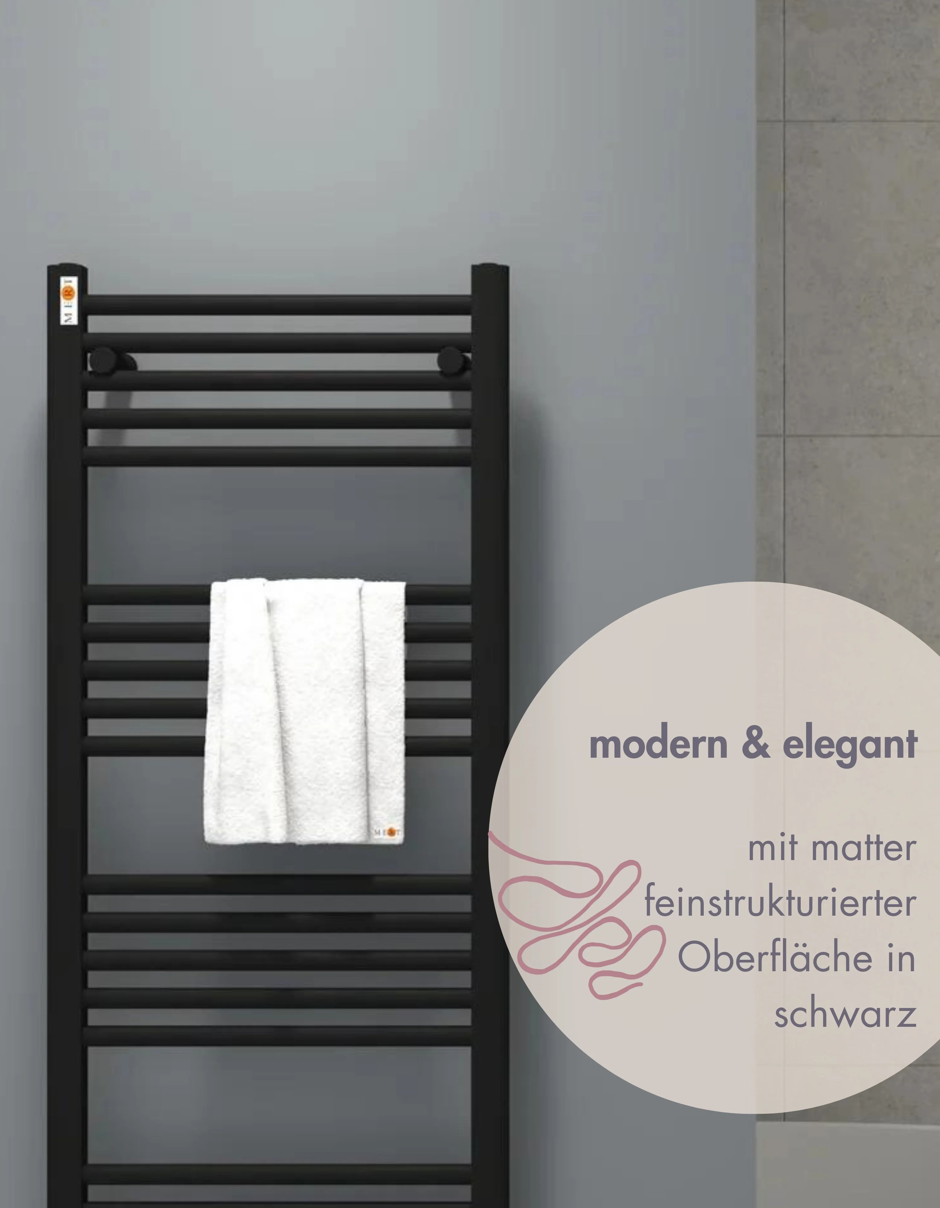Badheizkörper BADIX mit Anschlussgarnitur "HeatHero" und "Green Home Guide"