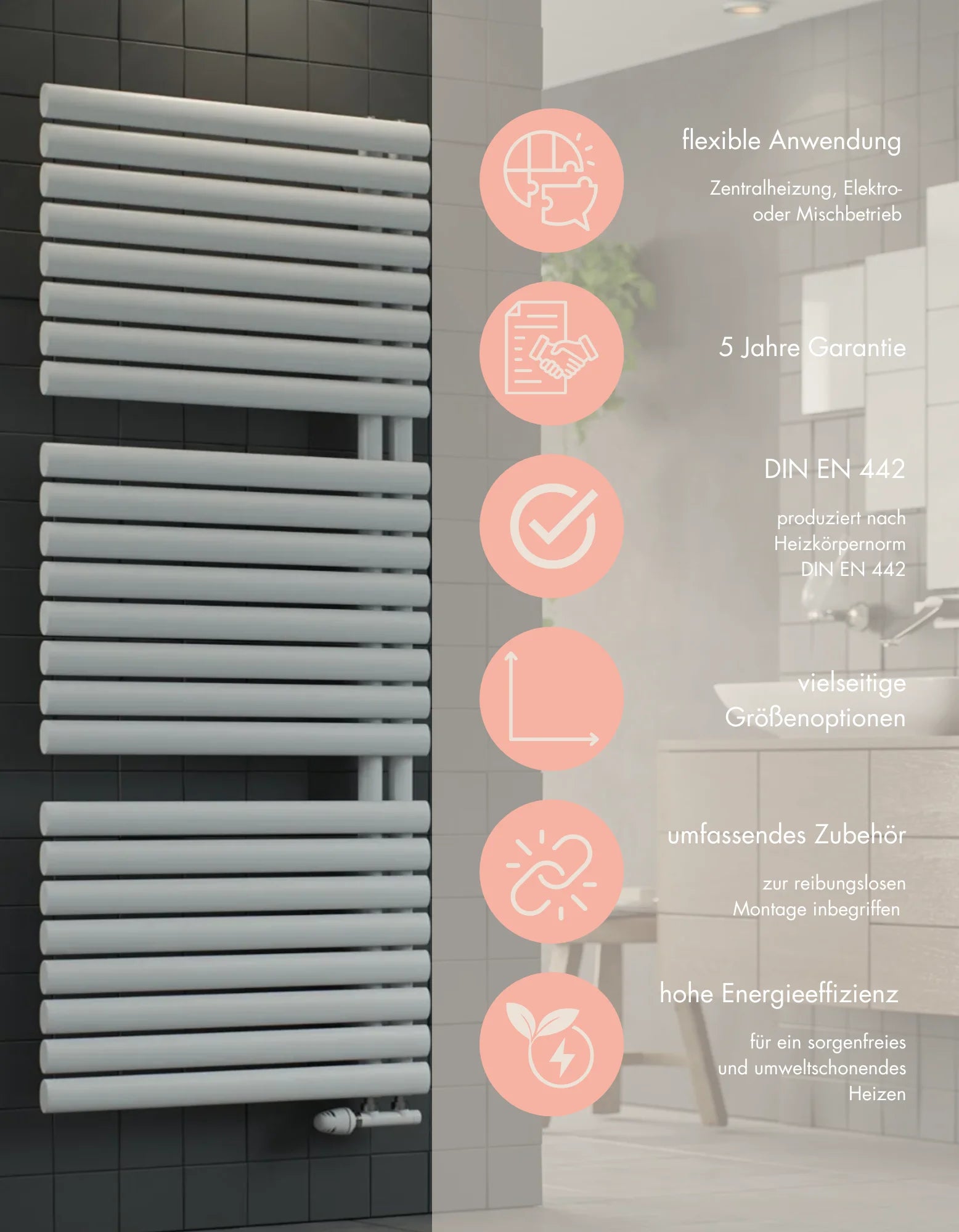 Badheizkörper EnergiHeat versetzter Mittelanschluss