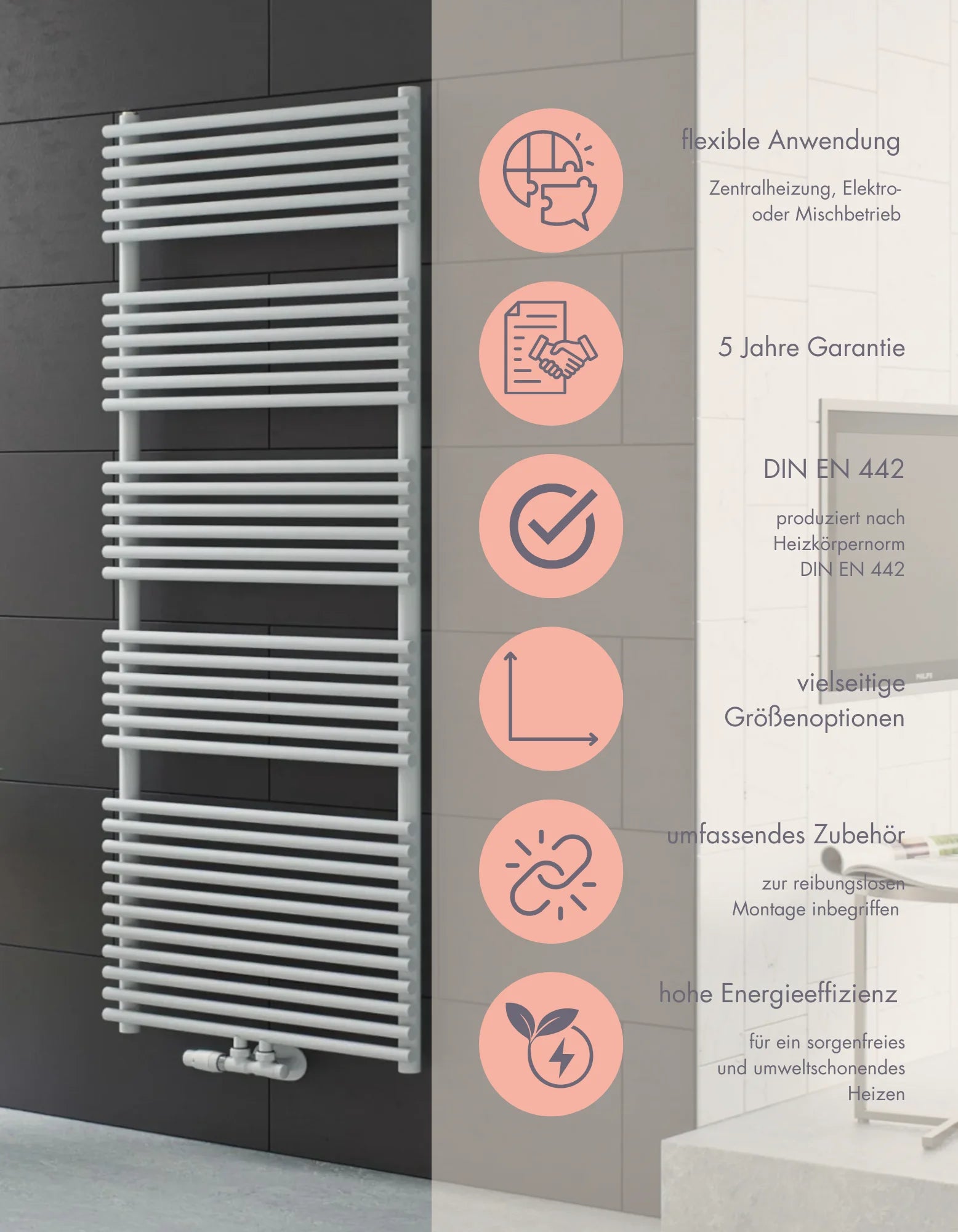Badheizkörper HEATRIXO Mittelanschluss